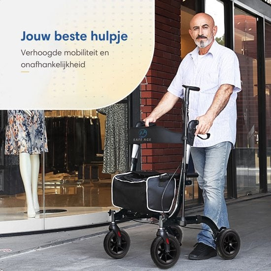 SafeLife Rollator – Verstelbaar, Opvouwbaar & Met Zitfunctie – 137 kg draagvermogen – 70 x 61 x 95 cm – Zwart