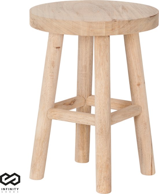 Infinity Goods Kruk Hout - Teakhout - Bijzettafel - Voetenbankje - Plantentafel - Opstapje - Tot 150 kg - Bruin