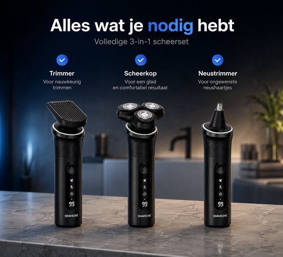 Scheerapparaat Mannen 3-in-1 - Met Trimmer en Neustrimmer - Elektrische scheerapparaat - Nat & Droog Scheren - Baardtrimmer