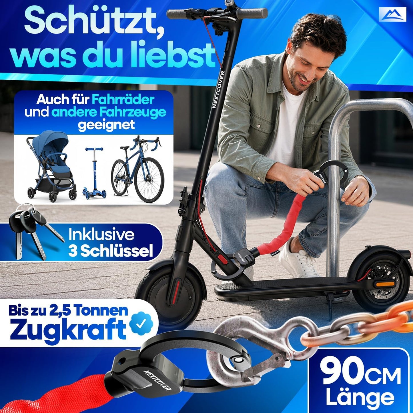 Nextcover E-scooterslot Steel-Secure Kettingslot - Rood - 25 x 13 x 13 cm - Sleutelslot voor E-Bike en Step