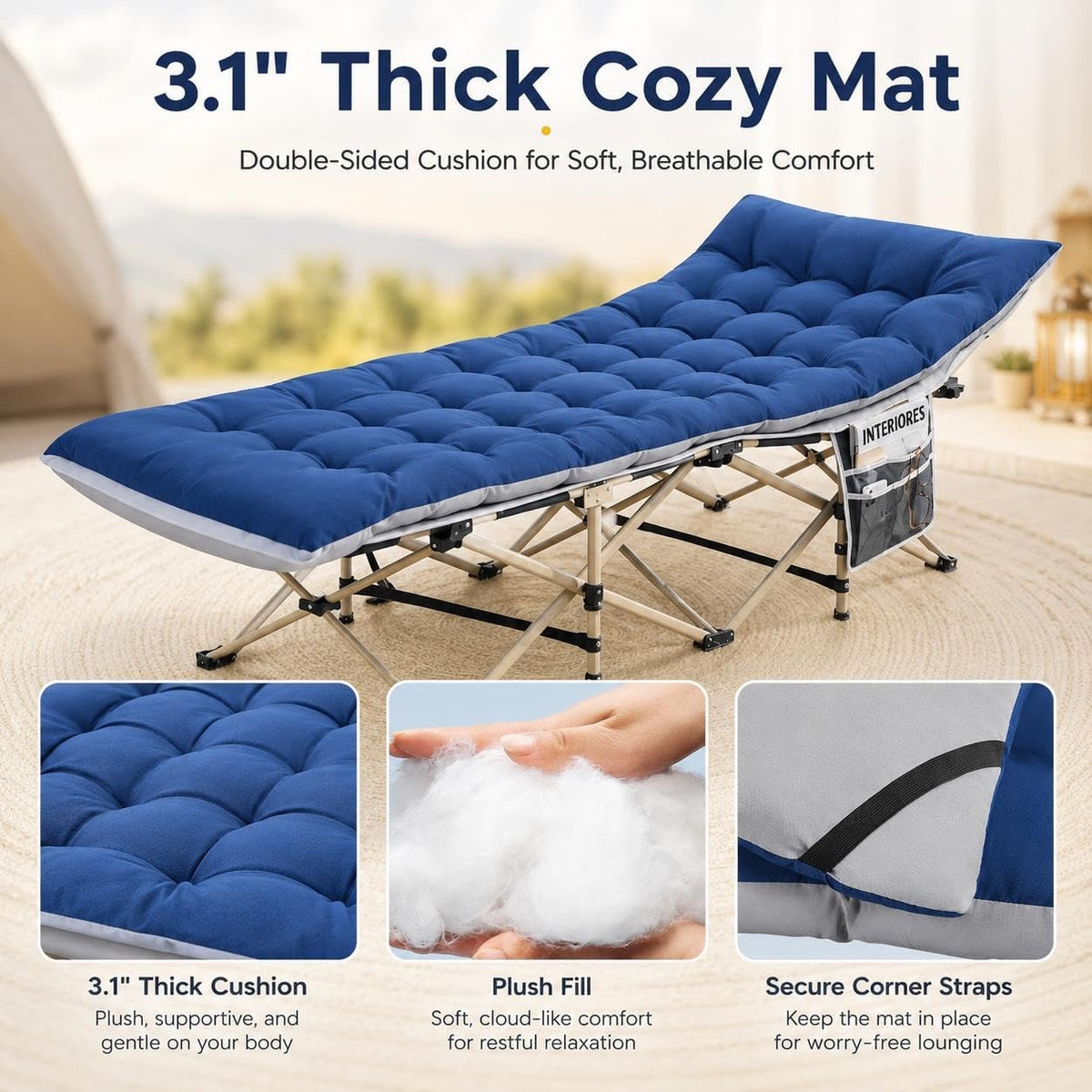 Yaheetech Opvouwbaar Campingbed met Matras - 190 x 68 cm - Zwart - Veldbed met Draagtas en Opbergvakken