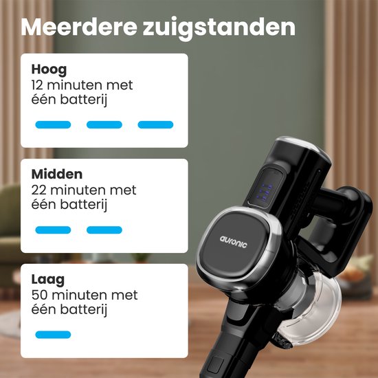 Auronic Steelstofzuiger Draadloos - 220W - Zelfstaande Steelstofzuiger - Zonder Zak - Vacuum Cleaner - Zwart