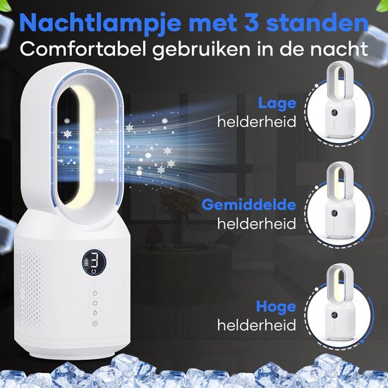 MATTI® - Tafelventilator - Ventilator Staand - Draadloze Ventilator - Bladeless - Incl. Nachtlampje - Wit