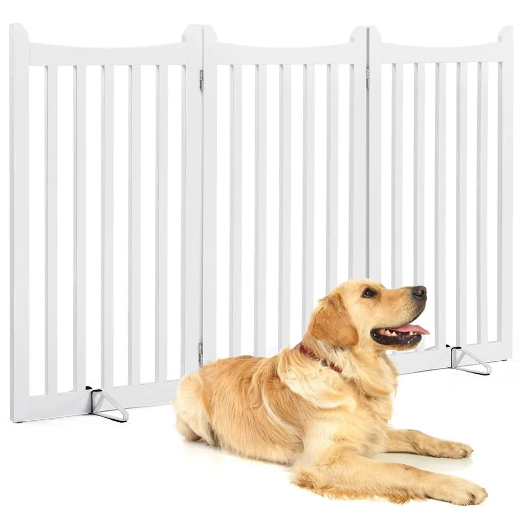 Yaheetech Hondenhekje 151,5 × 90,5 cm – Wit Hout – Opvouwbaar Veiligheidshek met 3 Panelen en 2 Steunvoeten
