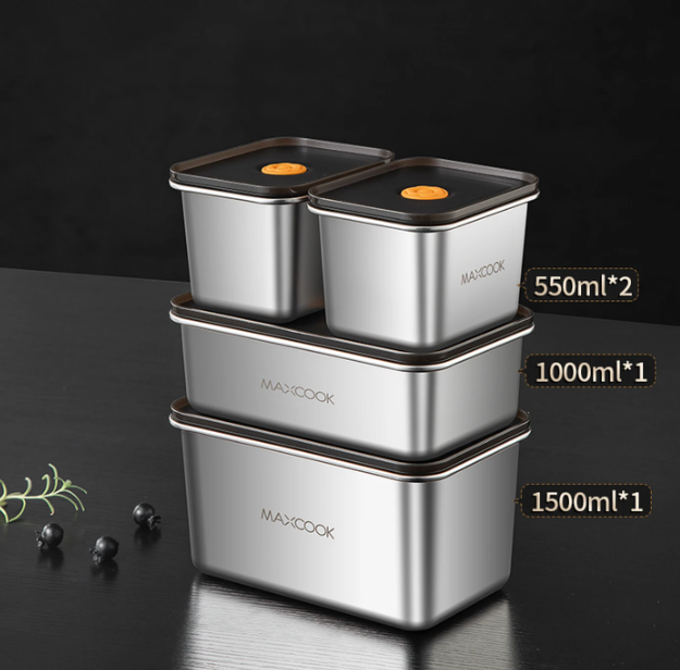 Maxcook RVS Voedselcontainers Set van 4 - Zilver - 304 Roestvrij Staal