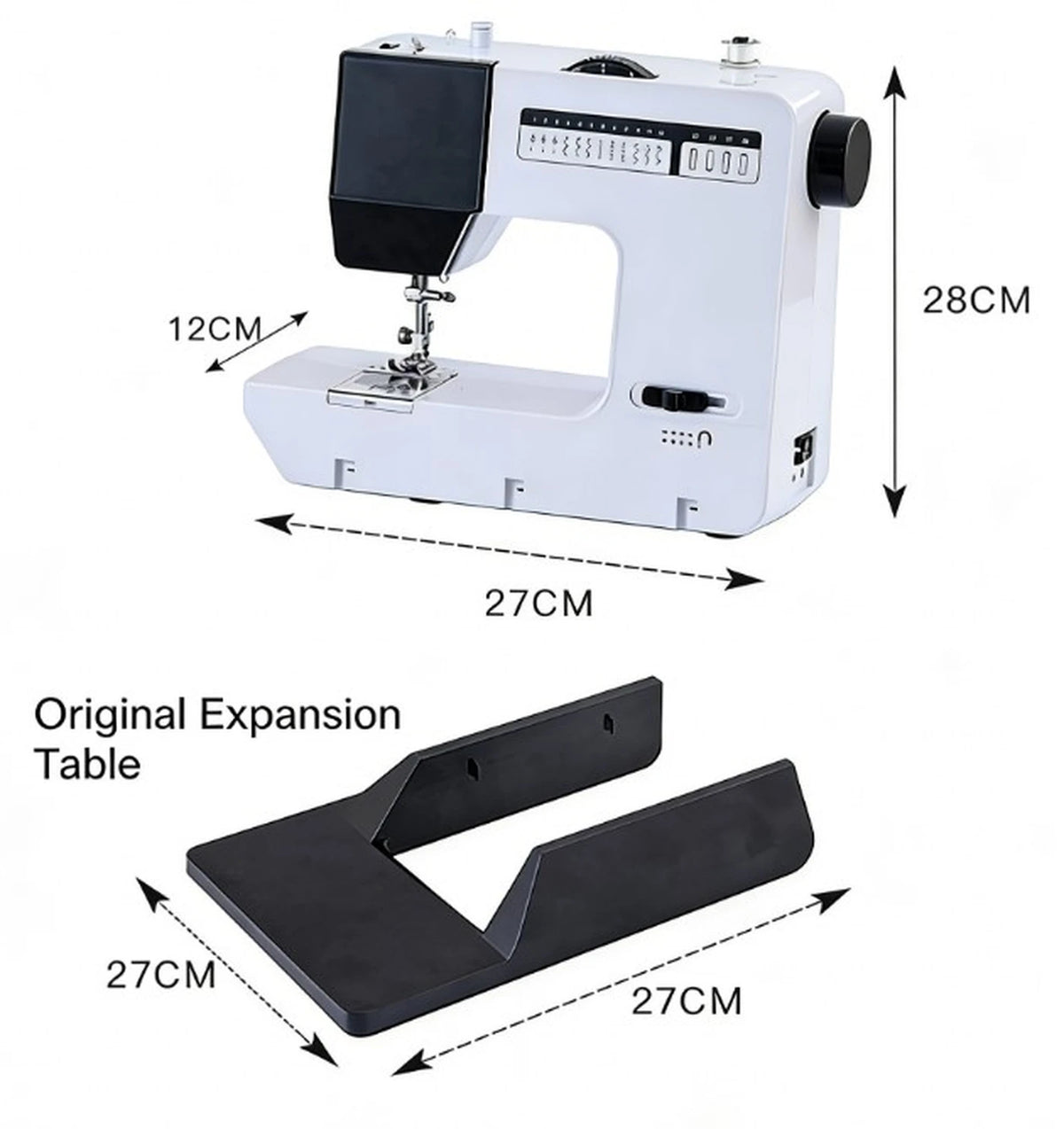 Mini Naaimachine voor Thuisgebruik - 7,2 W - Wit/Zwart - Met Voetpedaal en Verlengtafel