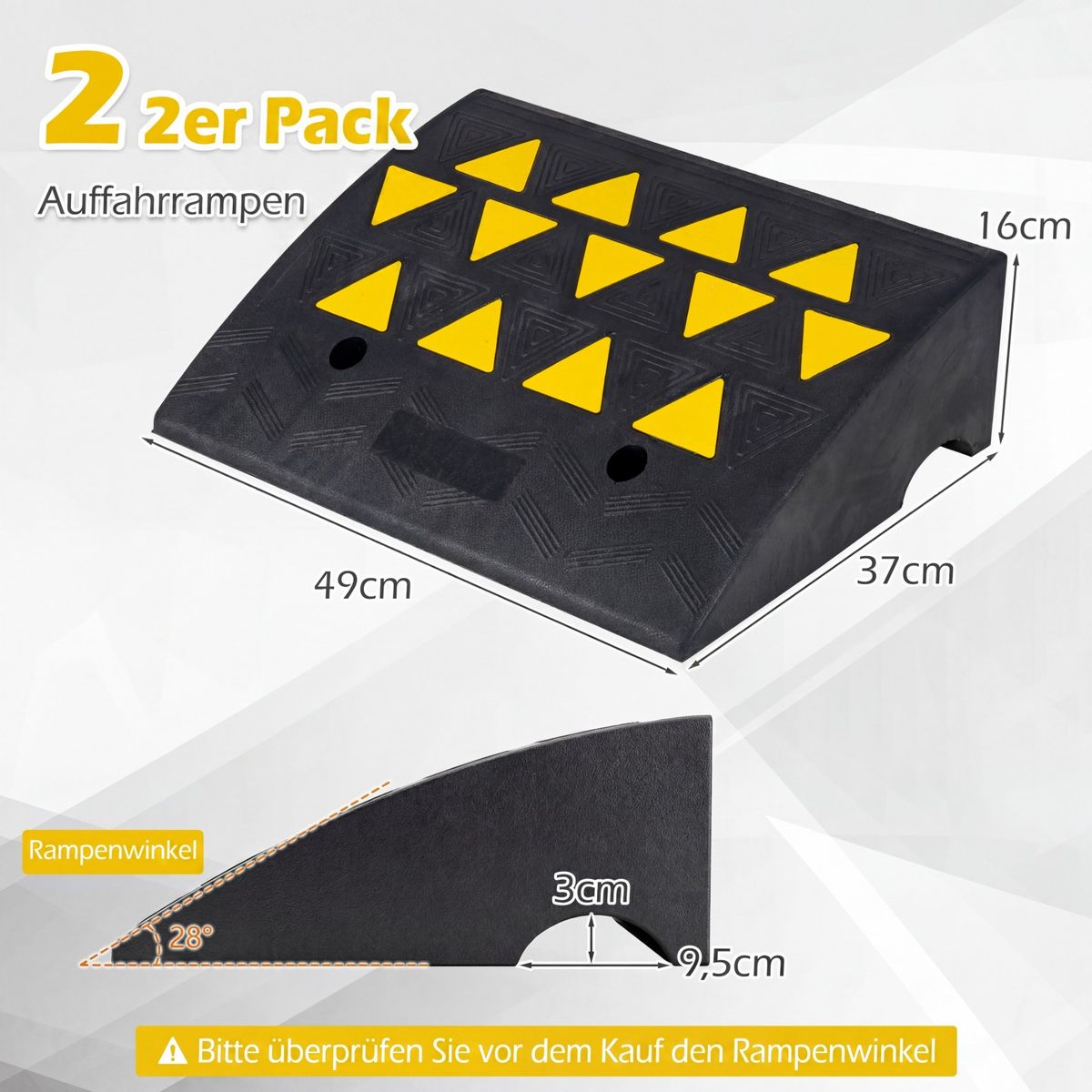 Coast Drempelhulpset - 15 ton draagkracht - antislip rubber - zwart/geel - 49 x 37 x 16 cm
