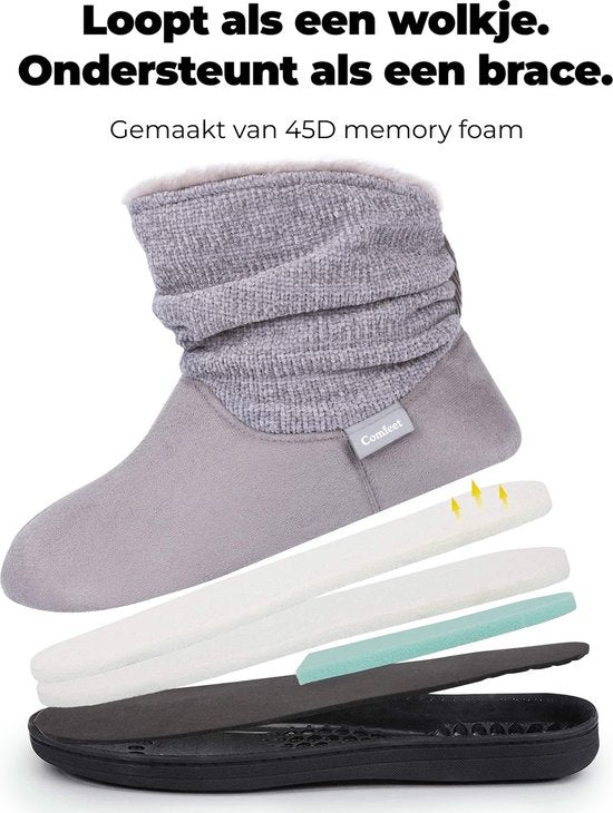 Pantoffels Dames - Sloffen - Maat 42/43 - Grijs - Anti-slip - Comfeet