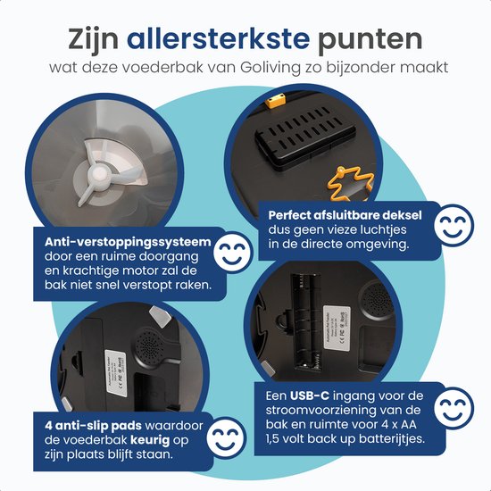 Gologi Automatische Voerbak Eva - Voice Recorder - Camera - Voerautomaat hond - Voerautomaat dispenser kat - Brokgrootte 3 tot 15 mm - Inhoud 6L - Zwart
