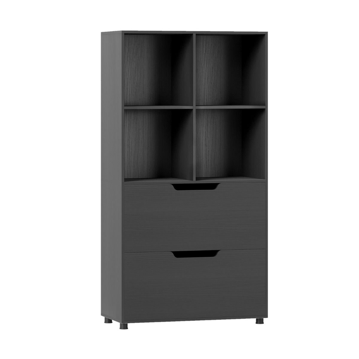 Coast Boekenkast - vier open planken - twee grote lades - zwart - 70 x 33,5 x 130 cm