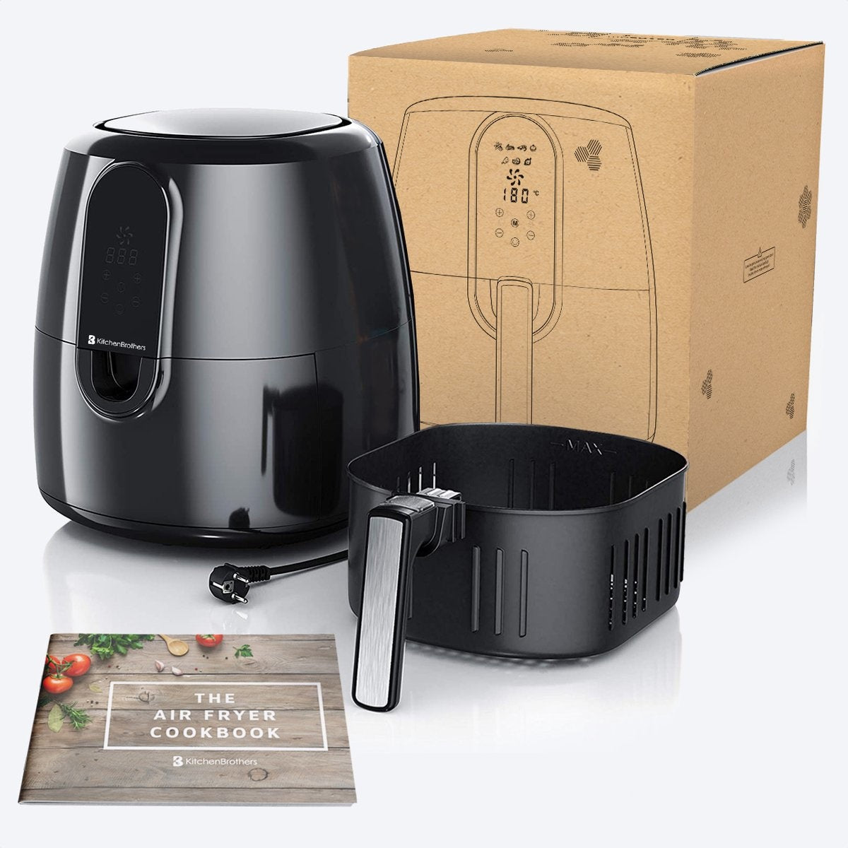 KitchenBrothers Airfryer XXL – 7,2L Inhoud & 7 Voorinstellingen – 1890W – 39 x 33,5 x 36,7 cm – Zwart