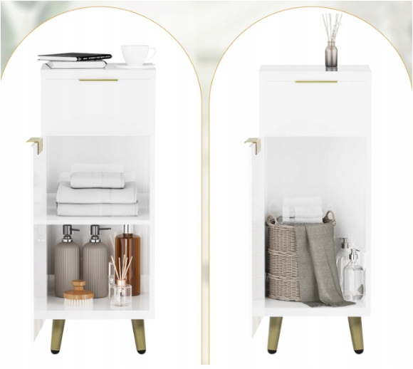 Woltu Wastafelmeubel Badkamerkast – Met 2 Paneeldeuren En Verstelbare Plank En Gouden Details – Voor Onder Wastafel – Wit En Goud Samengesteld Hout – 60 x 60 x 30 cm