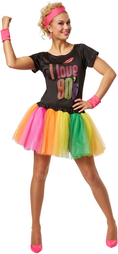Dressforfun Vrouwenkostuum popsterretje uit de jaren 80 XXL - verkleedkleding kostuum halloween verkleden feestkleding carnavalskleding carnaval feestkledij partykleding - 301676