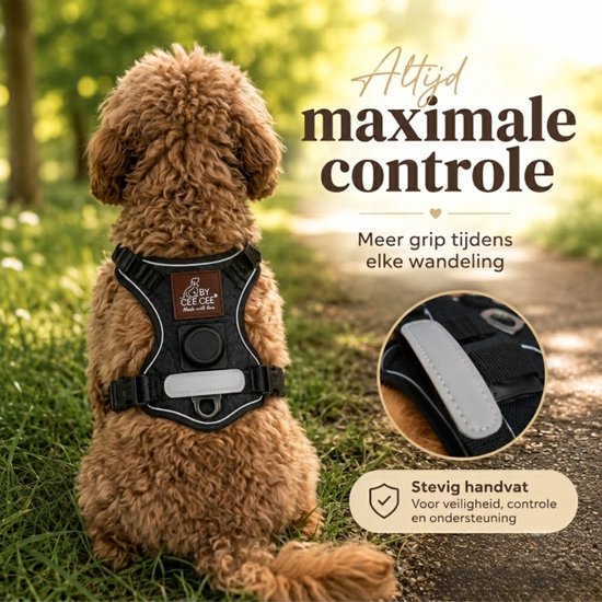 By Cee Cee Hondentuigje Hondenharnas - Anti Trek Tuig - Y Tuig Hond – Reflecterend Honden Tuigje – Zwart – Maat S