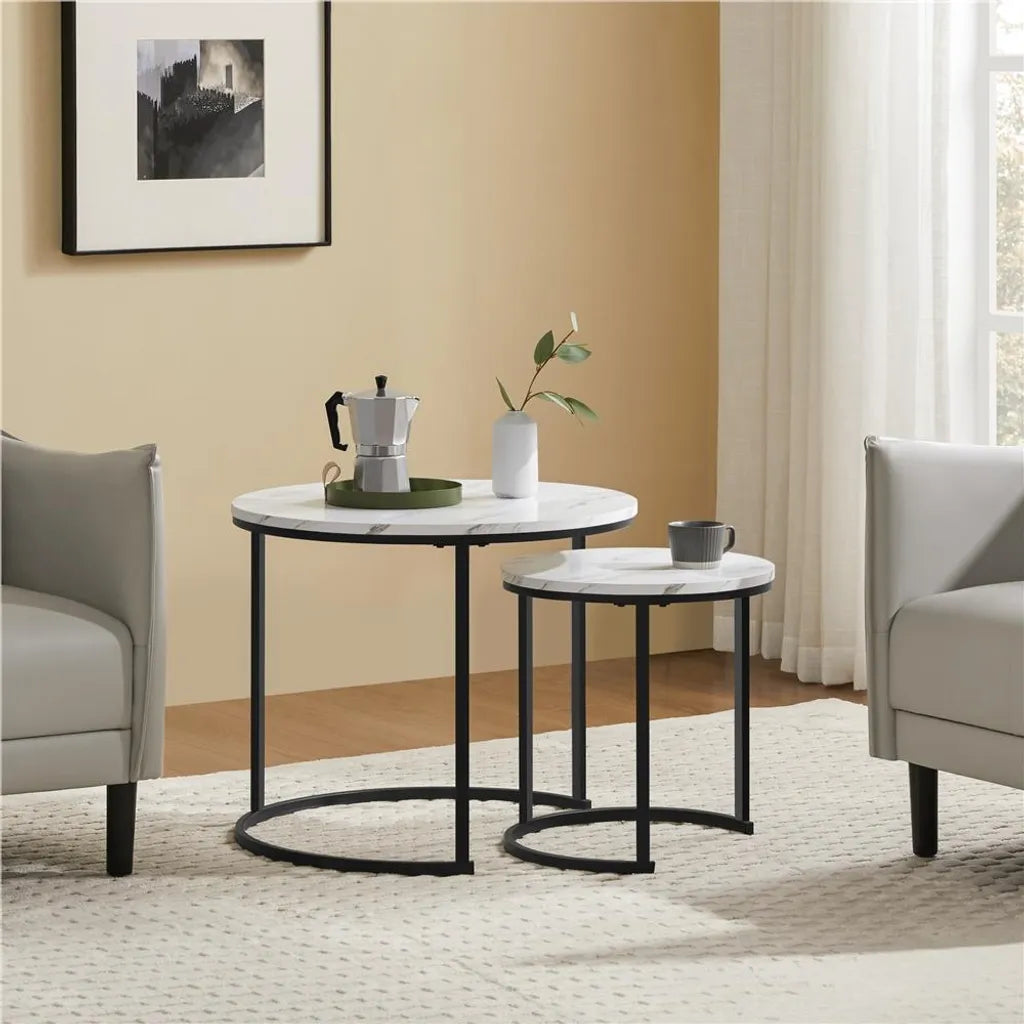 Yaheetech Salontafel Set van 2 – Wit – Rond – Ø60 x 50,5 cm en Ø40 x 41,5 cm