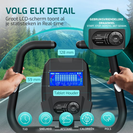 FITAGE Hometrainer - Fitnessfiets met 32 Weerstandsniveaus - Tablethouder voor Bluetooth Kinomap & Zwift - Fiets Lage Instap, Ergonomisch & Stil - Hometrainers Fitness voor Thuis