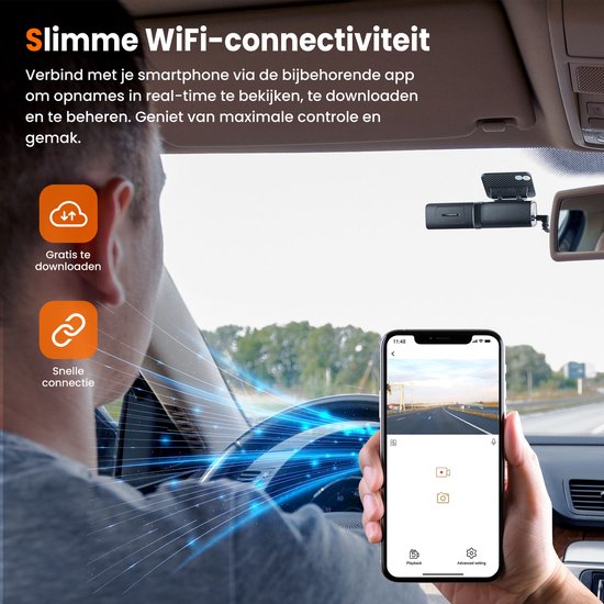 Dashcam voor Auto Voor en Achter - 4K en 64GB - Dual Dashcam - G-sensor en Time-lapse Functie - Zwart - van Faas