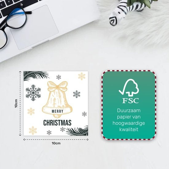 Giftmas Kerstkaarten - Wenskaarten - 52 Stuks - Met Enveloppen en Stickers - 10x10cm