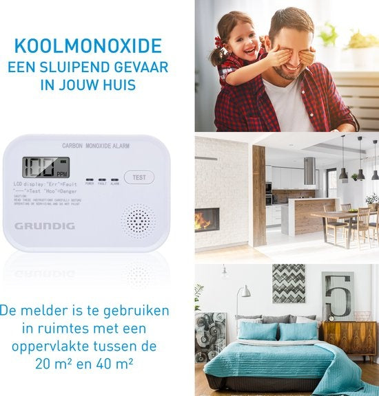 Grundig CO Melder - Hoogsensitieve Koolmonoxidemelder - LCD Scherm - 10 Jaar Sensor - Voldoet aan Europese norm
