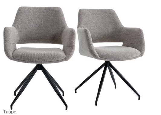 Furnihaus Monza Bjorn Eetkamerstoelen - 2 stuks - Taupe - 82,5x59x60 cm Met Armleuningen - 180° Draaibaar