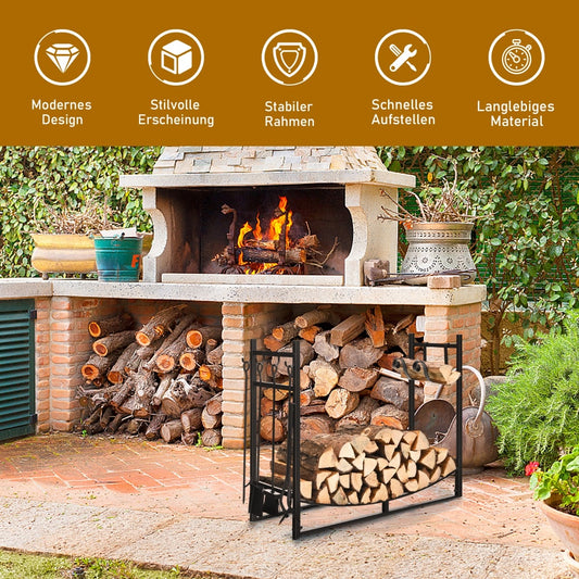 Coast Robuust Firewood Shelf & Tool Set met annulering Wood Owner & Shovel 91x33x76cm zwart