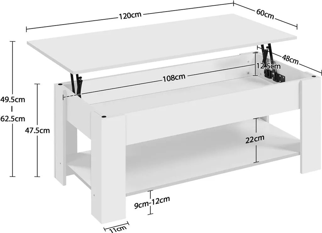 Yaheetech Salontafel In Hoogte Verstelbaar met Opbergruimte, 120x59x49,5 cm, Wit