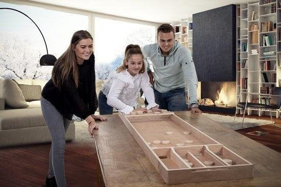 Sjoelbak Wedstrijd Hout 200 cm – Inclusief 30 Sjoelstenen – Houten Multiplex Shuffleboard voor Thuis & Recreatie – Gezelschapsspel – Longfield