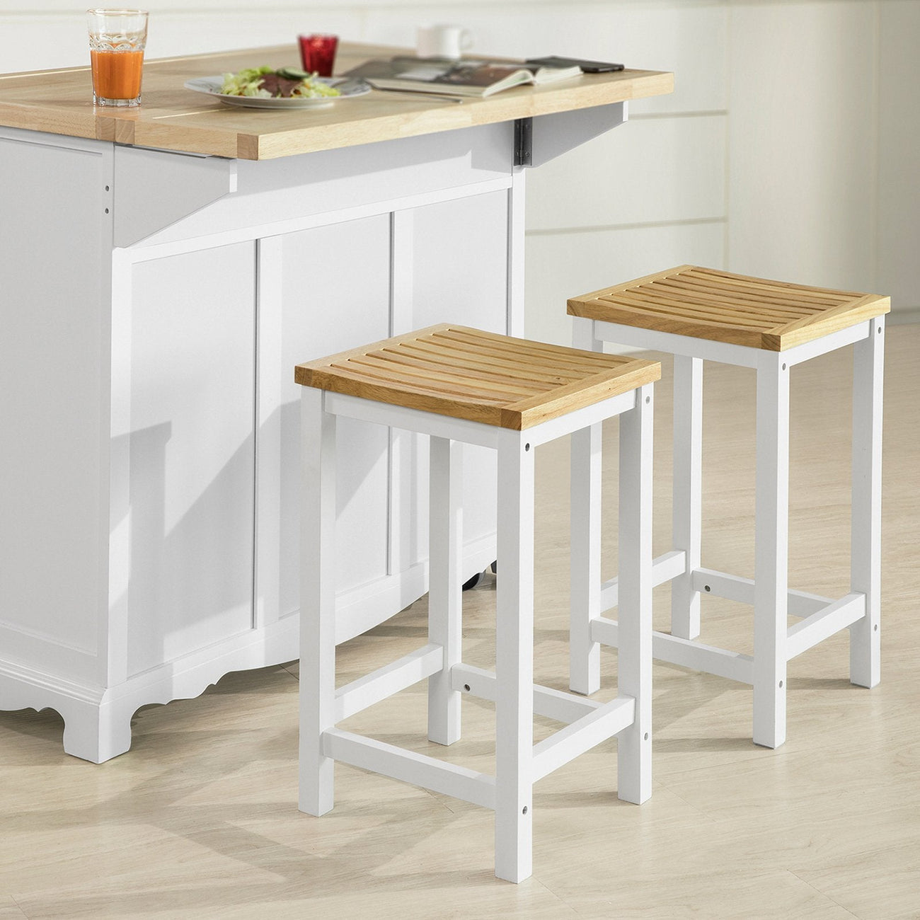 SoBuy FST29-WNx2 Barkruk set van 2 - Max. 100 kg - 35 x 35 x 61 cm - Wit/ Bruin