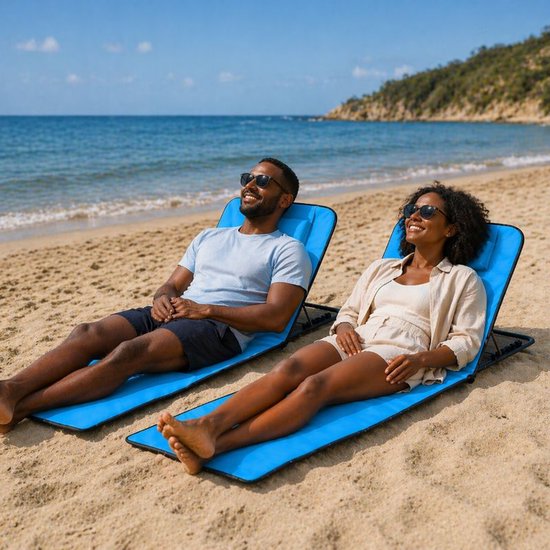 Ceruzo Strandmat Set 2 – Verstelbare Rugleuning – Opvouwbaar – Aqua Blauw