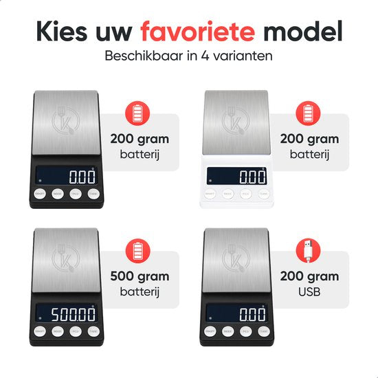 Kitchenwell digitale mini precisie keukenweegschaal - 0,01 tot 500 gram - 14.2 x 7.5 cm - pocket scale op batterij - weegschaal keuken