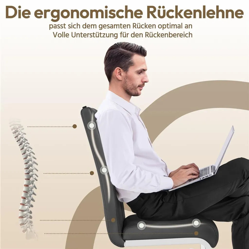 Yaheetech Set van 2 Eetkamerstoelen 59 x 40,5 x 98,5 cm - Donkergrijs - Kunstleren Cantilever Stoelen