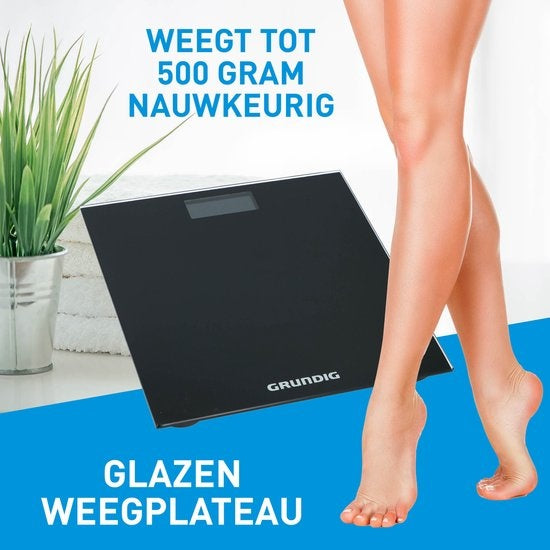 Grundig Weegschaal - Digitale Personenweegschaal - 50 Gram Nauwkeurig - 2 tot 180 Kilo - Zwart