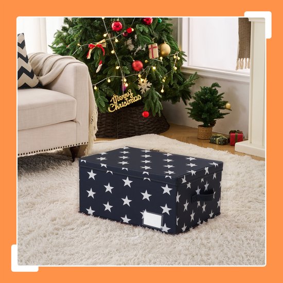 Kerstballen opbergbox - voor 30 ballen - met etiket - grijs