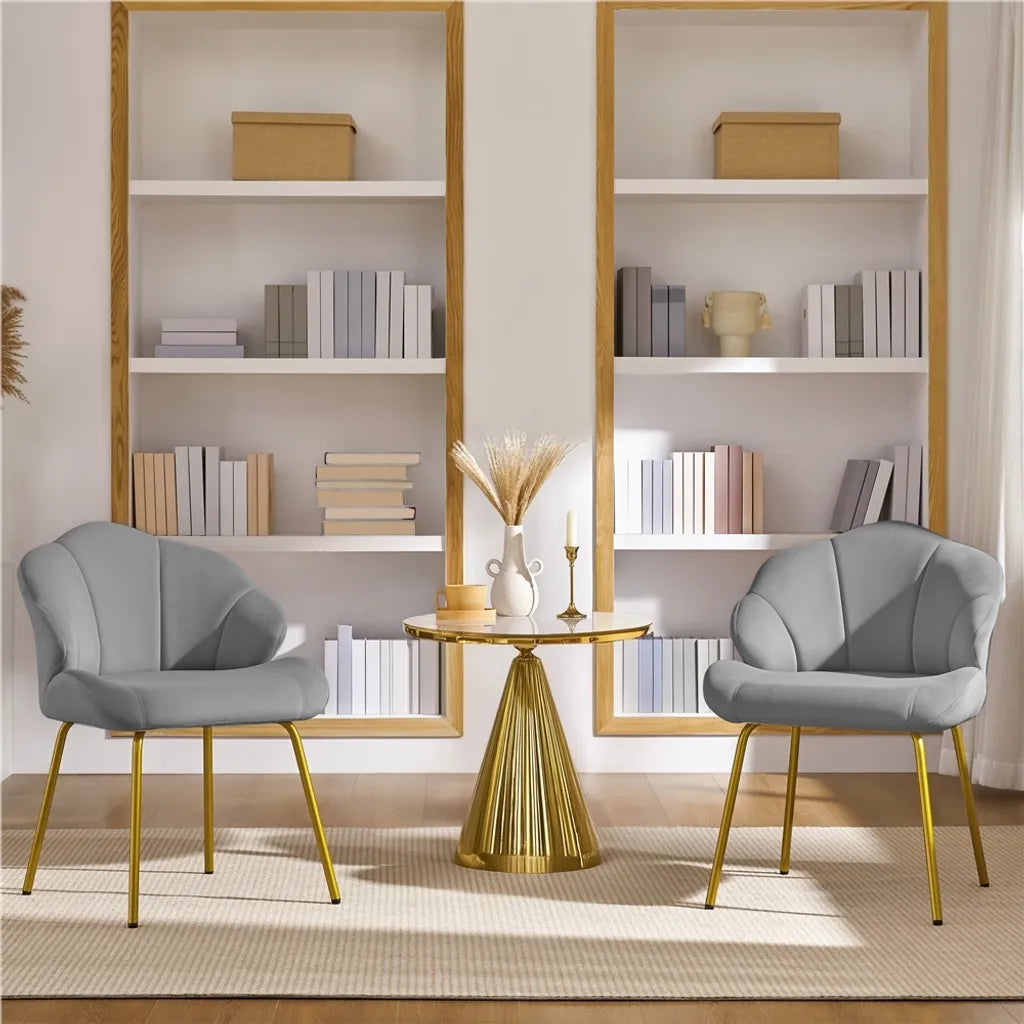 Yaheetech Eetkamerstoel Schelpvorm 56 x 57 x 78 cm - Lichtgrijs - Fluwelen Stoel met Metalen Poten