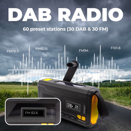 Denver Noodradio - Powerbank Zonne-energie - DAB & FM Radio - Noodpakket - Zaklamp - Opwindbaar - SOS Licht - Solar powerbank - SCD2033