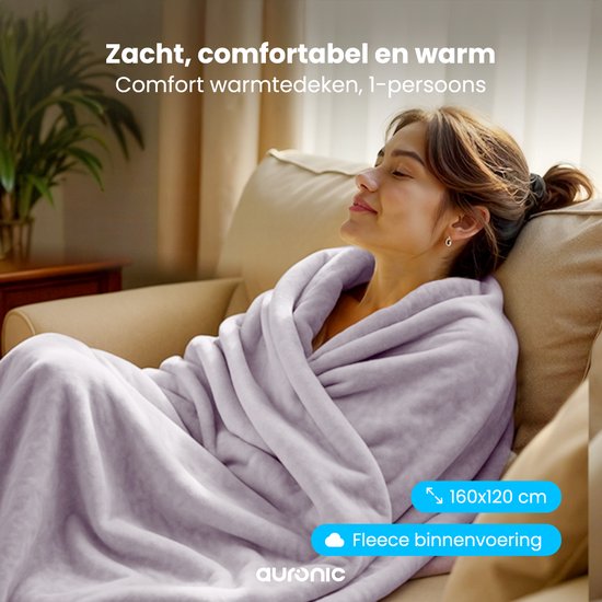 Auronic elektrische warmtedeken 1 persoons – 160 x 120 cm – 3 warmtestanden – timer 180 min – roze