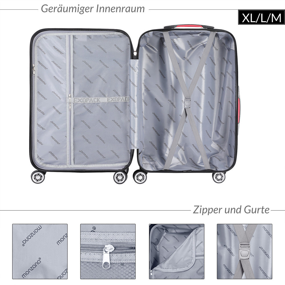 Monzana Kofferset Exopack - 3 delig TSA Slot Wielen - Champagne