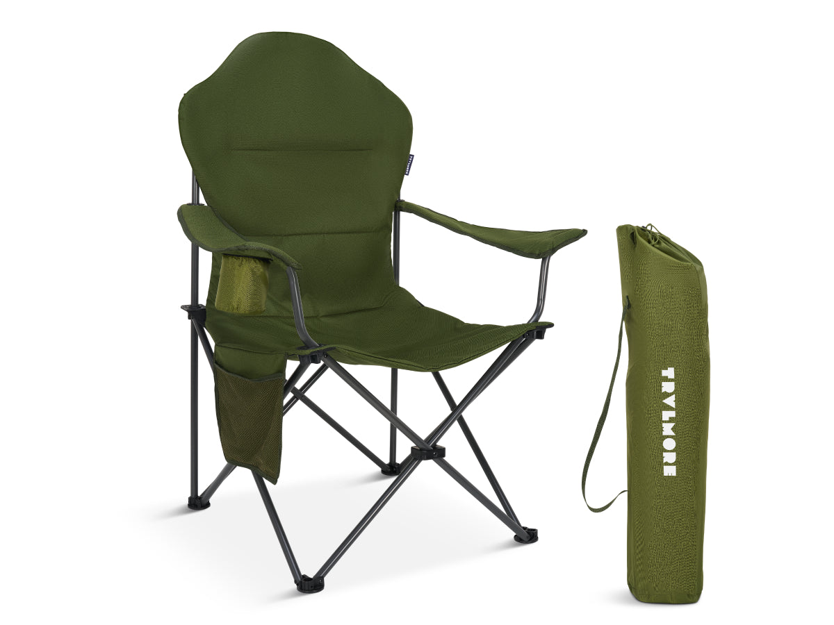 TRVLMORE Campingstoel Small Plus Zwart - 30 x 104 cm Opgevouwen - Draagvermogen 160 kg - Opvouwbaar Design