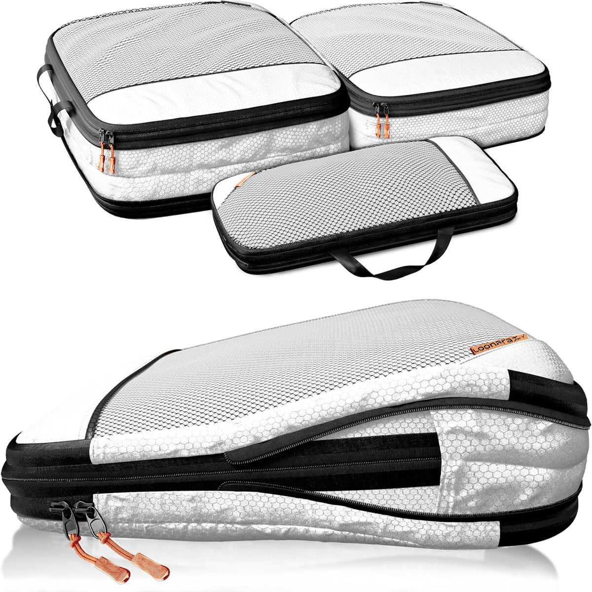 LOONARA Travel Compression Packing Cubes Set van 3 - Koffer Organizer - Compressie - Gerecycled Materiaal