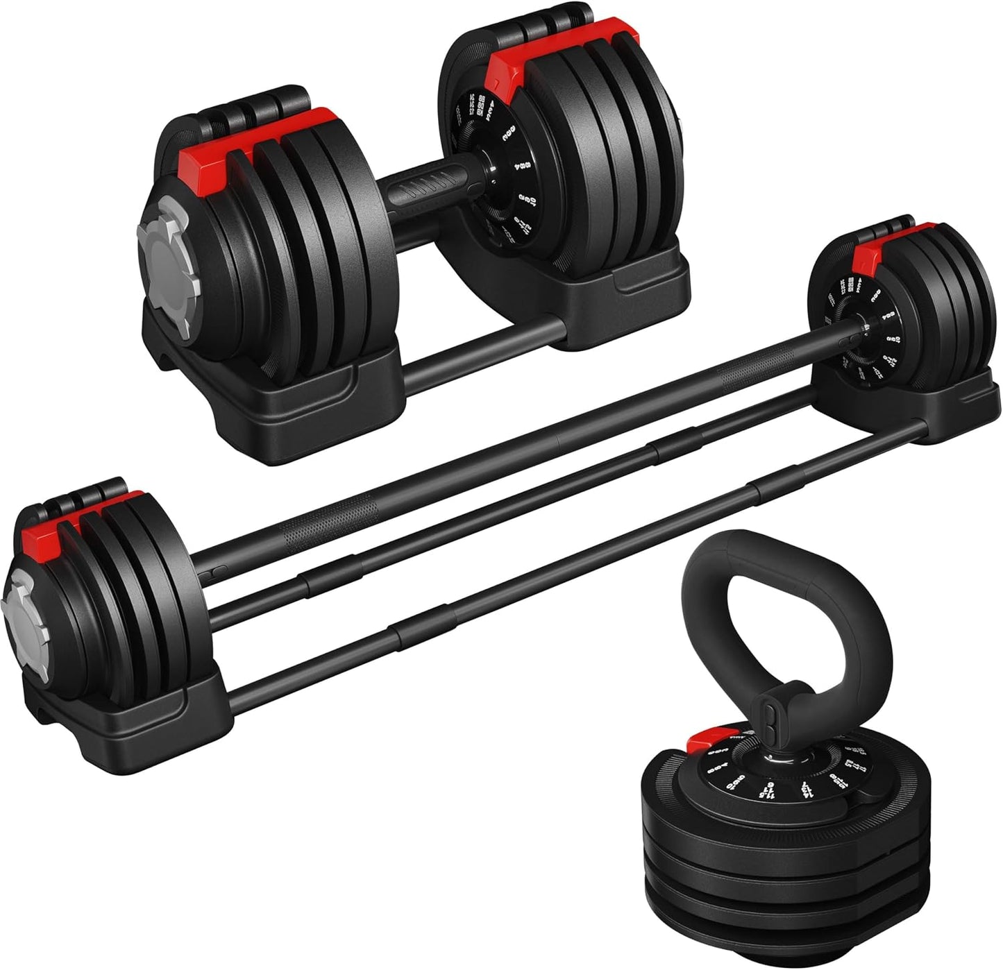 Yaheetech Verstelbare Halterset - 18/24/40 kg - 3-in-1 - 12 Gewichtsstanden - Korte Halter, Kettlebell en Lange Halter