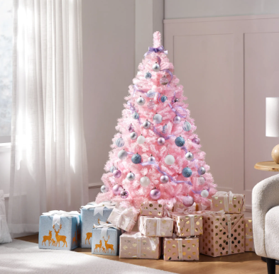 Yaheetech Kunstkerstboom 154 cm - Roze - 398 Takken - Opvouwbare Standaard