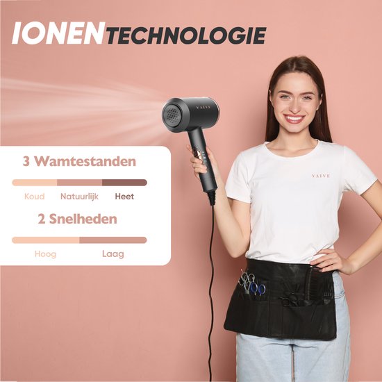 VAIVE Ionische Föhn met Diffuser - Haardroger 2000 Watt - Haarfohn met Coolshot - 3 standen