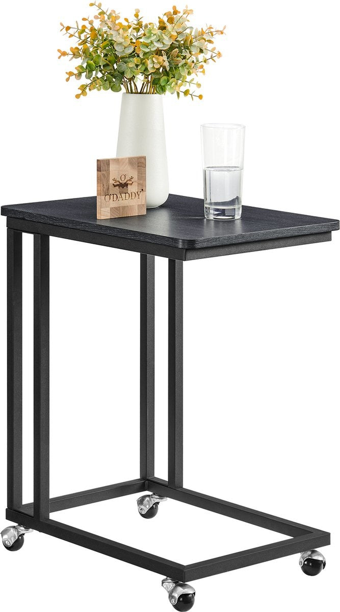 O'DADDY® Bijzettafel - bijzettafels - bijzettafel metaal met hout - bijzettafeltje - tafeltje - salontafels - bijzettafel zwart - bedtafeltje met wielen - bijzet tafel wielen - sidetable - bijzettafels met wielen - 50 x 35 x 55 cm - zwart - grijs