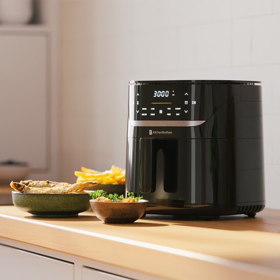 KitchenBrothers Airfryer XL - 5L - 1500W - Heteluchtfriteuse - 80ºC tot 200ºC - 8 Kookprogramma's - Zwart