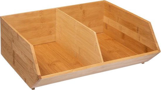 5Five Stapelbare opbergmand 1 vaks organizer - L18 x B15.5 x H12 cm - bamboe hout - lichtbruin