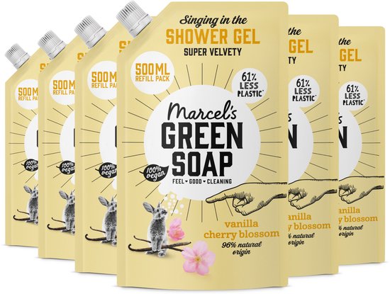 Marcel's Green Soap Douchegel Navulling - Vanille & Kersenbloesem - 6 x 500ml