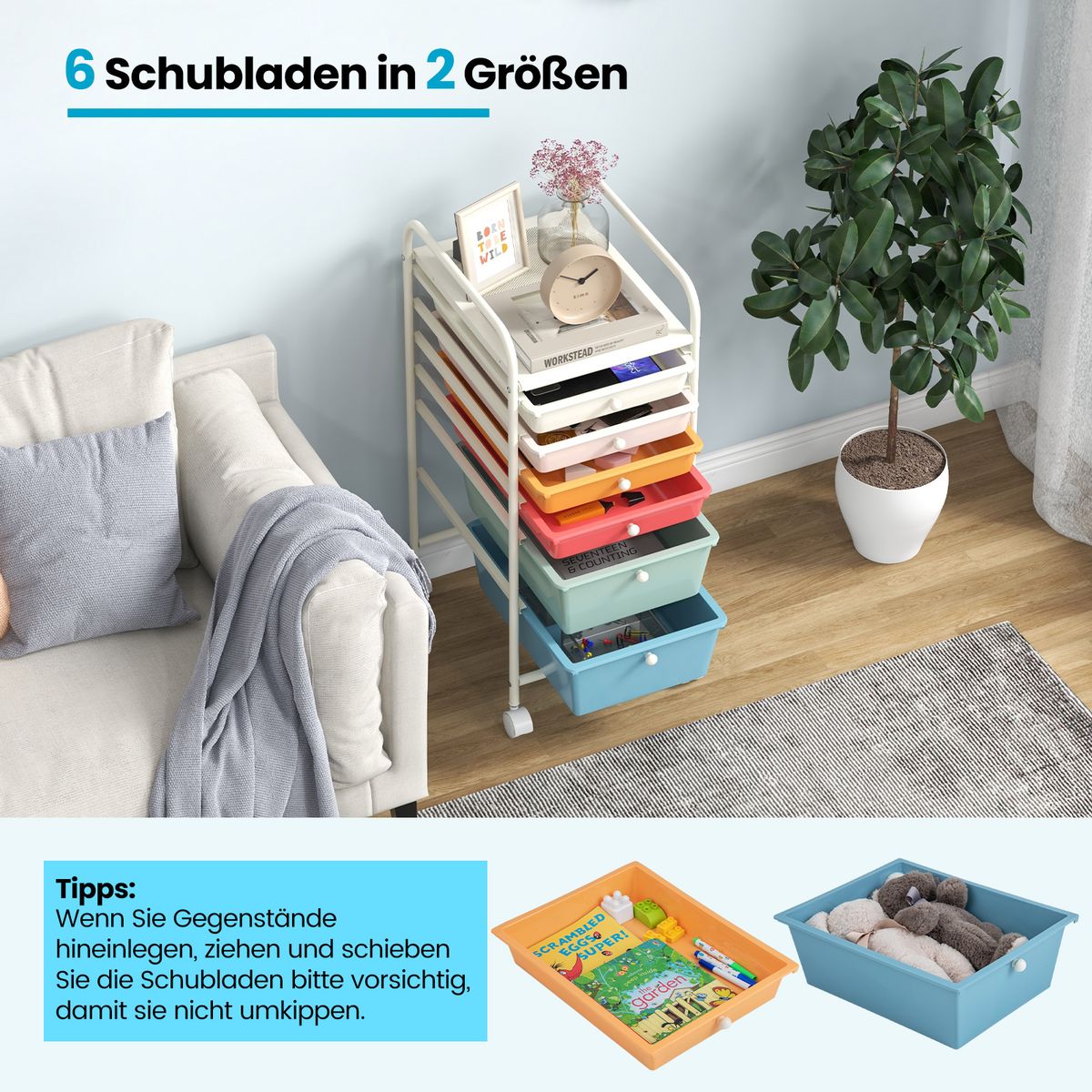Coast Rolcontainer met 6 stapelbare lades - metalen frame - met opbergbak - bont
