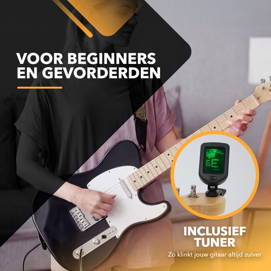 Finesse Elektrische Gitaar met Versterker - met Videocursus - TE Gitaar - Volwassenen - Kind - Zwart