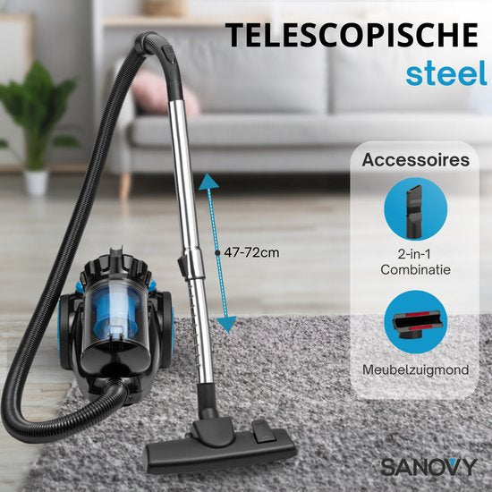 Sanovy ProPower-9100 - Krachtige Stofzuiger - Zonder Zak - 3L - Compact - Blauw