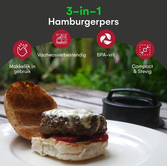 TTD® Hamburgerpers en Hamburgermaker - Smash Burger - Grillgroeven - BBQ Accessoires - Burgerpers - Barbecue Accessoires - Burger Press - Ook voor Miniburgers en Gevulde Burgers - Vaatwasserbestendig - BPA Vrij - Inclusief 100 Waxpapiertjes - Zwart